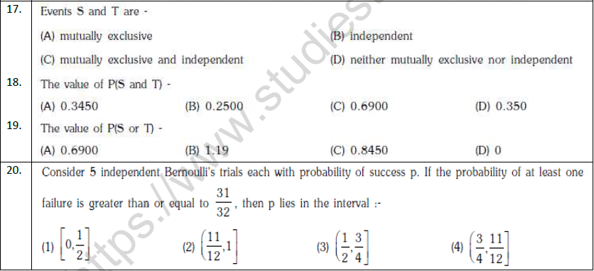 JEE Mathematics Probability MCQs Set B, Multiple Choice Questions